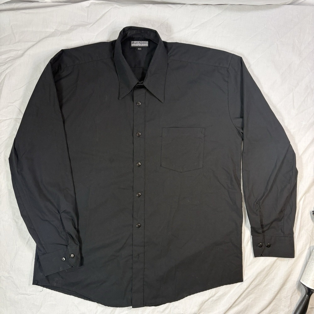 Henri Valdise Men's Black Button Down Shirt 16/16.5 Classic Rat Pack Grandpacore